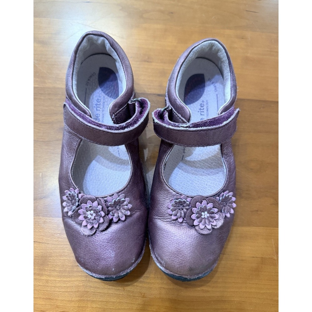 Stride Rite Girls Purple Mary Jane Flats Hook & Loop Strap Flower Round Toe 12.5